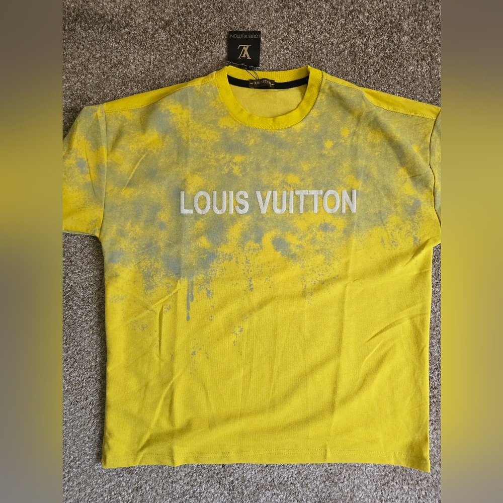 Louis Vuitton Yellow and Gray Bleach Graphic Tee